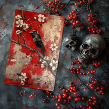 Decoupage Floral Gótico Vintage de Corvo 