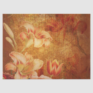 Papel De Seda Decoupage Floral Grunge Laranja Líquidos
