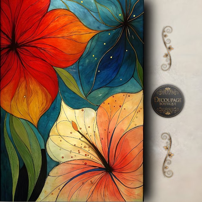 Papel De Seda Decoupage Floral Moderno Vibrante (Vibrant Modern Floral Decoupage Tissue Paper)