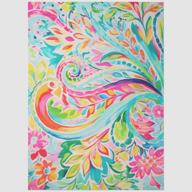 Papel De Seda Decoupage Floral Paisley Rosa (Frente )