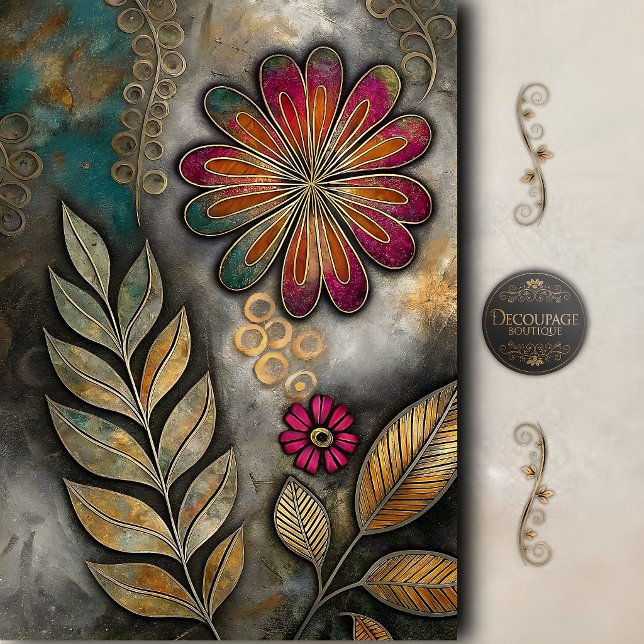 Papel De Seda Decoupage Floral Retro Boho (Retro Boho Floral Decoupage Tissue Paper)