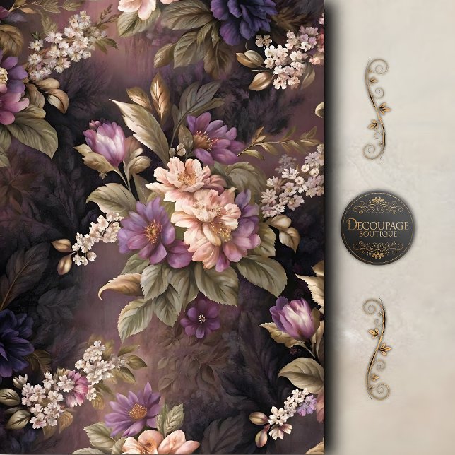 Papel De Seda Decoupage Floral Romântico Roxo (Romantic Purple Floral Decoupage Tissue Paper)