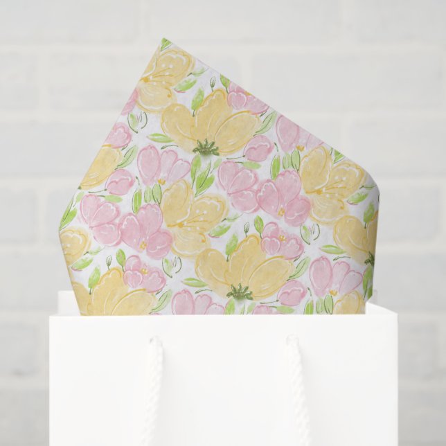Papel De Seda Decoupage Floral Rosa Amarelo (Sacola de presentes)