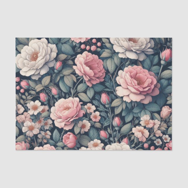 Papel De Seda Decoupage Floral Rosa e Branco (Frente )