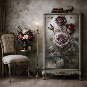 Papel De Seda Decoupage Floral Rosa Vermelha Antiga