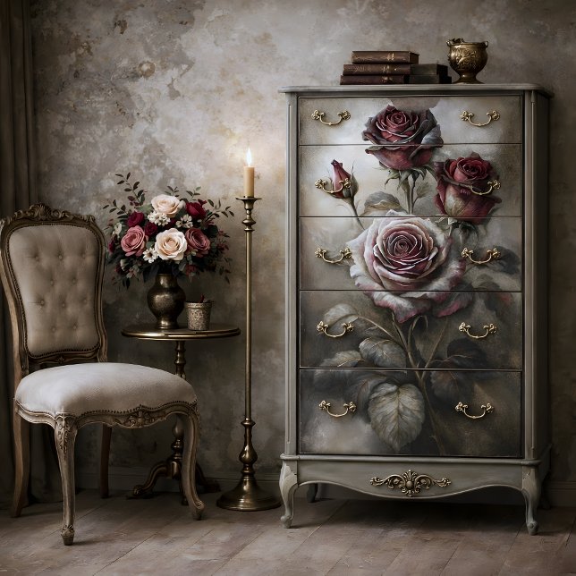 Papel De Seda Decoupage Floral Rosa Vermelha Antiga (Antique Rose Floral Decoupage Tissue Paper Mockup)