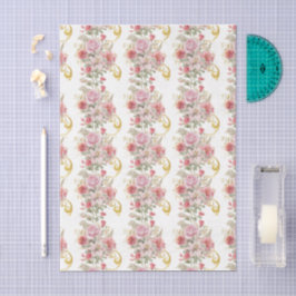 Papel De Seda Decoupage Floral Rosa Vintage Elegante a Ouro