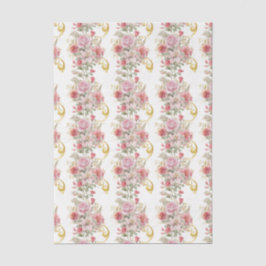 Papel De Seda Decoupage Floral Rosa Vintage Elegante a Ouro