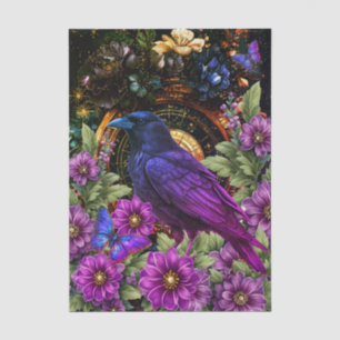 Papel De Seda Decoupage Floral Roxo Elegante de Corvo e Borbolet