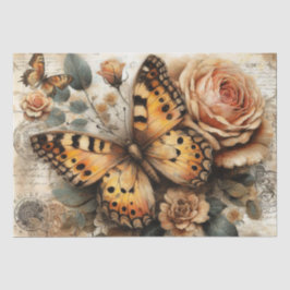 Papel De Seda Decoupage Floral Rústico Elegante & Roteiro Vintag