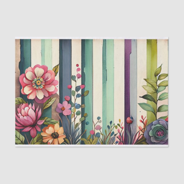 Papel De Seda Decoupage Floral Verde Puro com Faixa de Água (Frente )