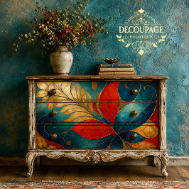 Papel De Seda Decoupage Floral Vermelho Azul Turquesa Ousado