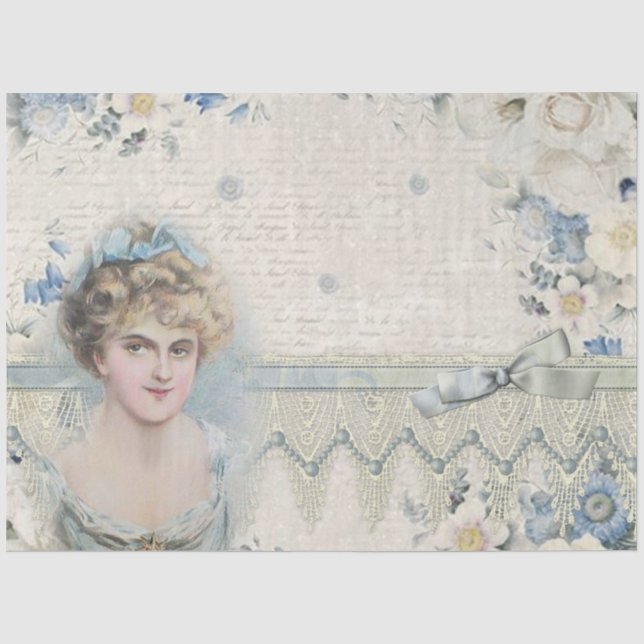 Papel De Seda Decoupage Floral Vitoriano Antigo Azul (Frente )