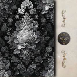 Papel De Seda Decoupage Floral Vitoriano Preto e Branco