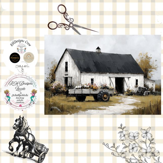 Papel De Seda Decoupage Floral Wagon and White Barn  (Criador carregado)