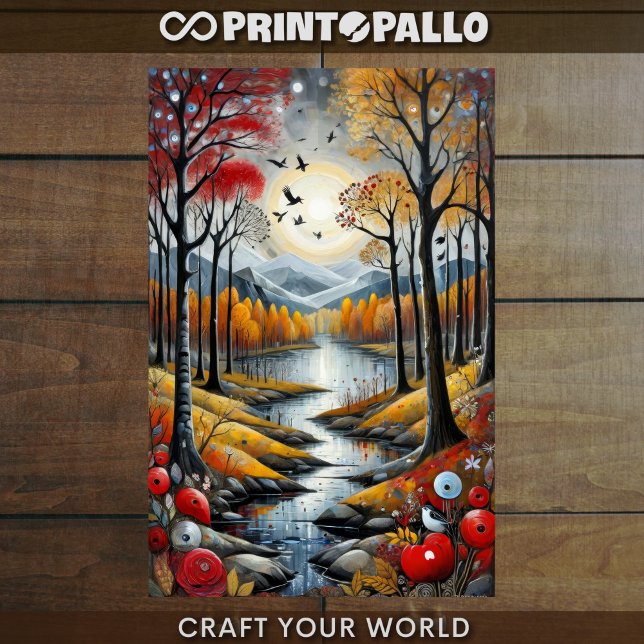 Papel De Seda Decoupage - Floresta de outono, rio e a lua -  (Criador carregado)