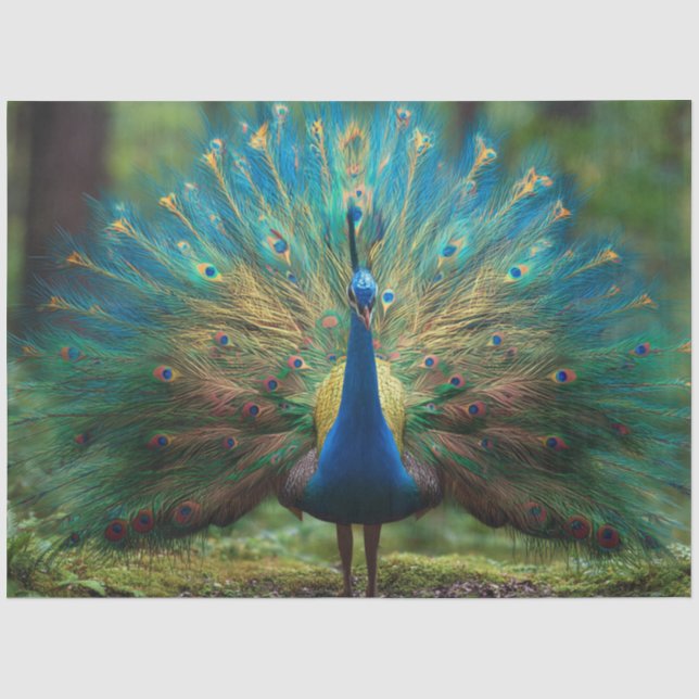 Papel De Seda Decoupage Florestal Pavão Real  (Frente )