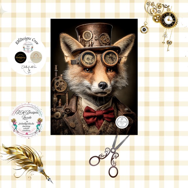 Papel De Seda Decoupage French Canadian Steampunk Fox KOBI  (Criador carregado)