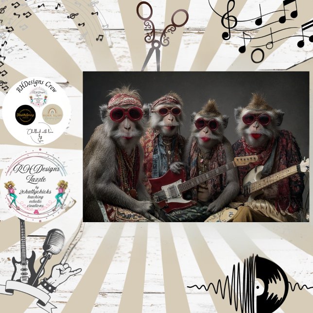 Papel De Seda Decoupage Funky Monkey Rockers Banda Boho Arte  (Criador carregado)