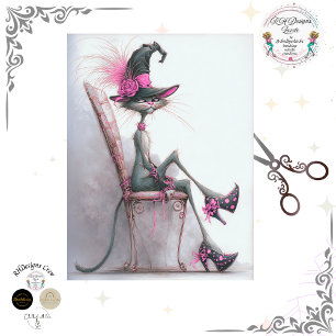 Papel De Seda Decoupage Gato Caprichoso Bruxa Saltos Altos Passa