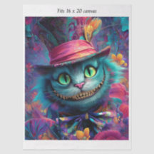 Decoupage Gato de Cheshire Cabe em Tela 16x20