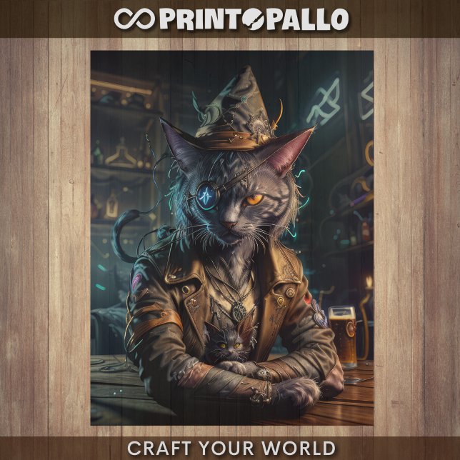 Papel De Seda Decoupage - Gato feiticeiro com traje steampunk -  (Criador carregado)