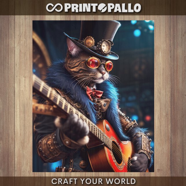 Papel De Seda Decoupage - Gato steampunk com cartola & violão - (Criador carregado)