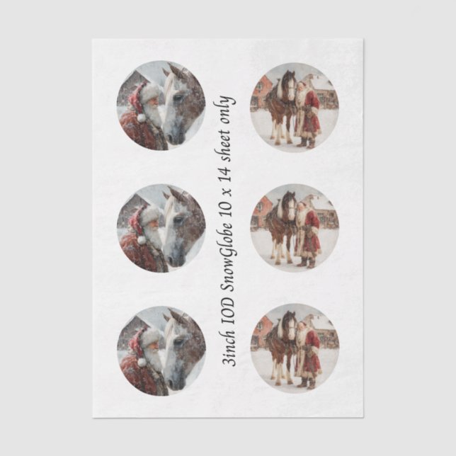 Papel De Seda Decoupage Globo de Neve Papai Noel & Cavalo (Frente )