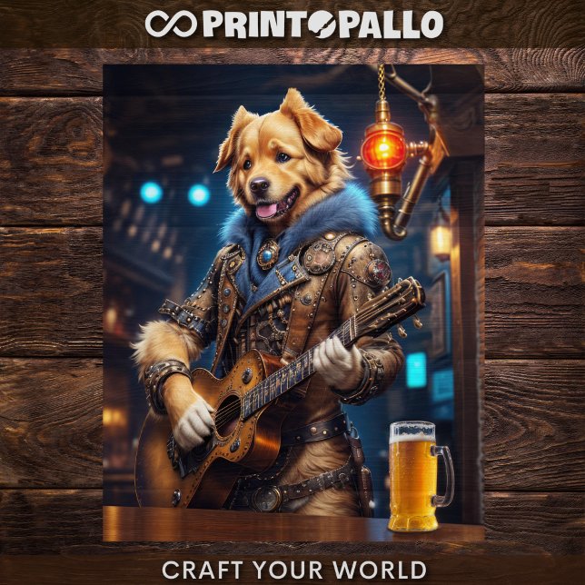 Papel De Seda Decoupage - Golden Retriever Steampunk & violão -  (Criador carregado)