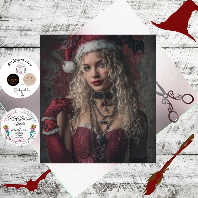 Papel De Seda Decoupage Gothic Christmas Good Witch in Red (Criador carregado)