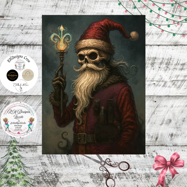 Papel De Seda Decoupage Gothic Skeletal Santa  (Criador carregado)