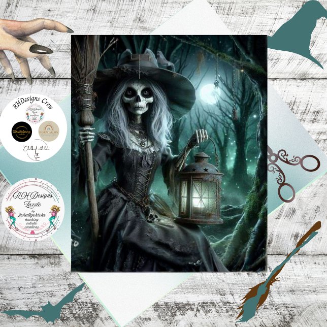 Papel De Seda Decoupage Gothic Skeletal Witch in Forest  (Criador carregado)