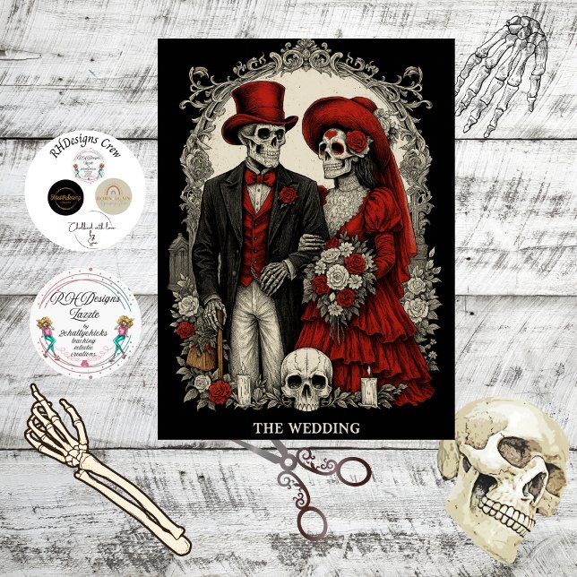 Papel De Seda Decoupage Gothic Skeleton Wedding In Red Black  (Criador carregado)