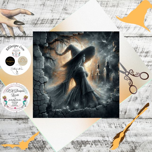 Papel De Seda Decoupage Gothic Witch Moonlight Forest Scene (Criador carregado)