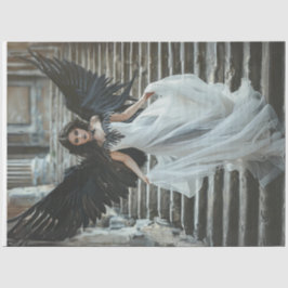 Papel De Seda Decoupage Gótica Bom Anjo Vestido Branco Negra Asa