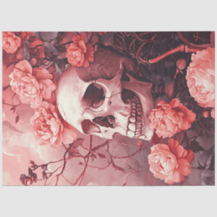 Papel De Seda Decoupage Gótica Crânio Cercado e Flores de Pêsseg