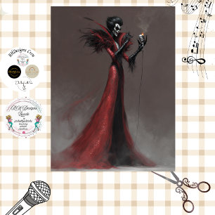 Papel De Seda Decoupage Gótico Cantor Performer Vestido Vermelho