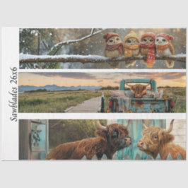 Papel De Seda Decoupage Handsaw Papers Owl, Highland Cow, Farm