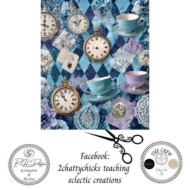 Papel De Seda Decoupage Harlequin Tea Time Clocks Teacups  (Criador carregado)