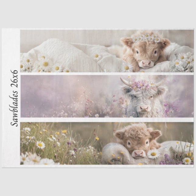 Papel De Seda Decoupage Highland Calf Florals Handsaw Designs  (Frente )