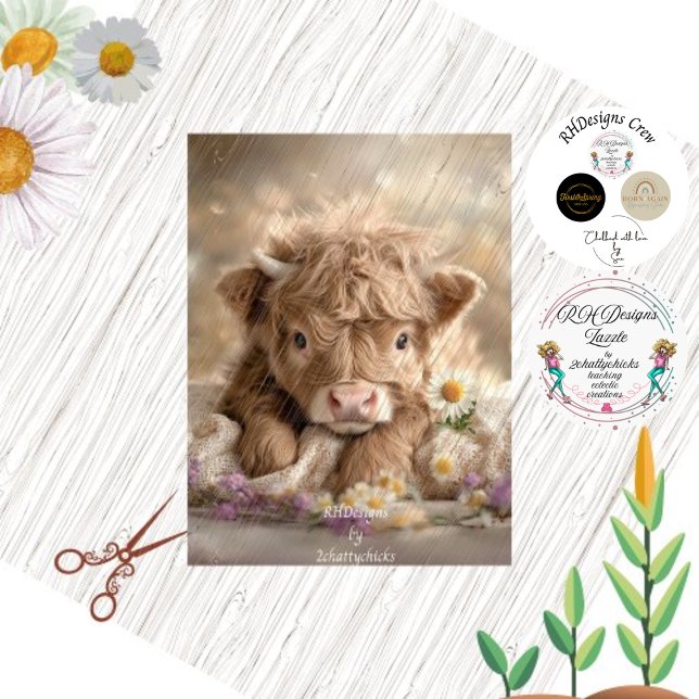 Papel De Seda Decoupage Highland Calf Primavera Daisies (Criador carregado)