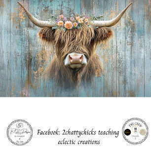Papel De Seda Decoupage Highland Cow Azul Distância Fundo