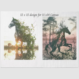 Papel De Seda Decoupage Horses Double Exposure 11x14 Canvas