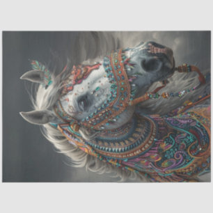 Papel De Seda Decoupage Índio Americano Cavalo Decorado Vibrante