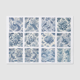 Papel De Seda Decoupage Individual Azul Inspirado em Chinoiserie
