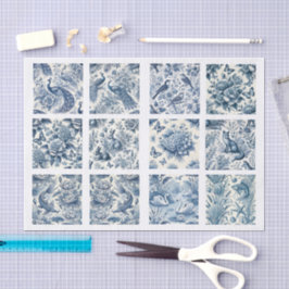 Papel De Seda Decoupage Individual Azul Inspirado em Chinoiserie
