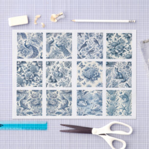 Papel De Seda Decoupage Individual Azul Inspirado em Chinoiserie
