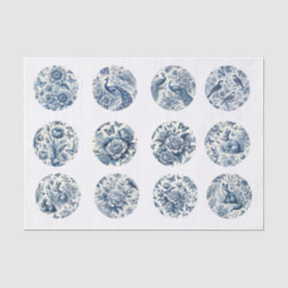 Papel De Seda Decoupage Individual Azul Inspirado em Chinoiserie