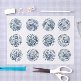 Papel De Seda Decoupage Individual Azul Inspirado em Chinoiserie