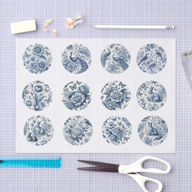 Papel De Seda Decoupage Individual Azul Inspirado em Chinoiserie (Arte )